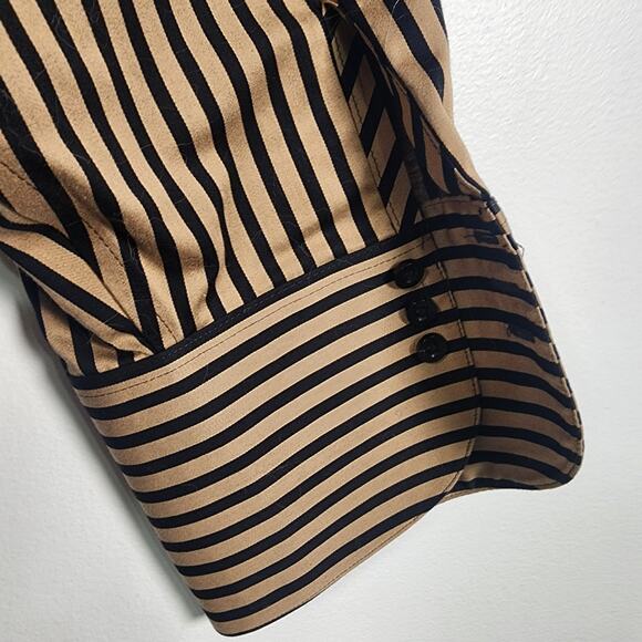 Chico's Women's No Iron Sateen Imperial Stripe Shirt 20/22 Black Neutral Button - Picture 7 of 11